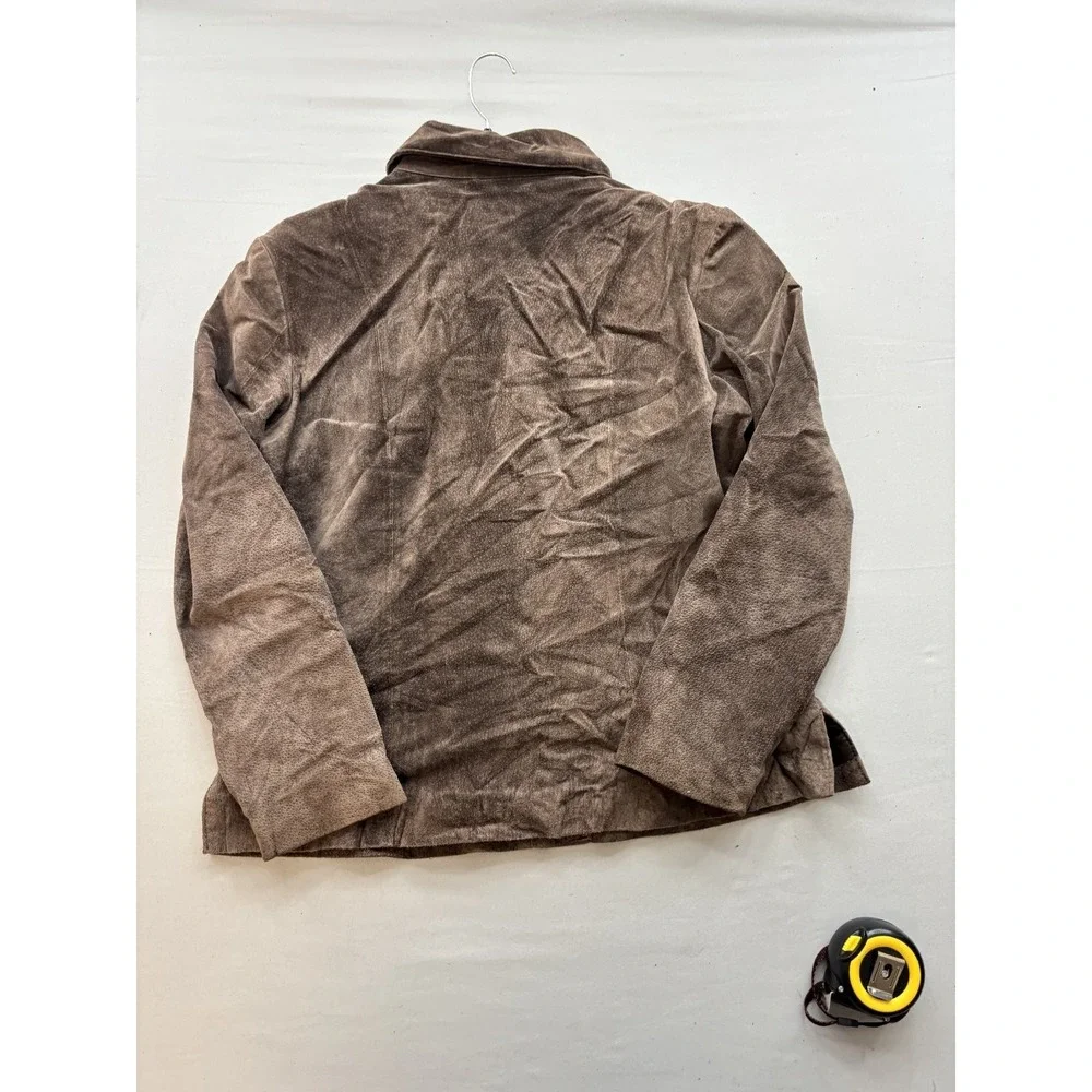 A.M.I.A Women's Distressed Brown Suede Leather Jacket Full Zip Size L